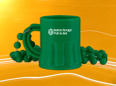 Custom imprinted Mug Shot Glass Necklace for Baton Rouge, LA with a local business logo