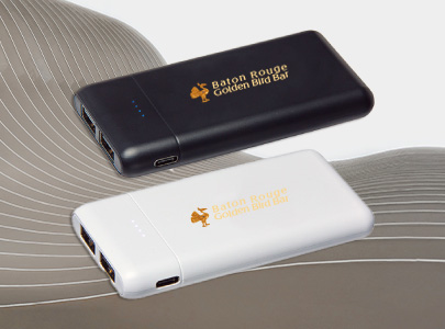 Custom imprinted Power Bank for Baton Rouge, LA with a local business logo