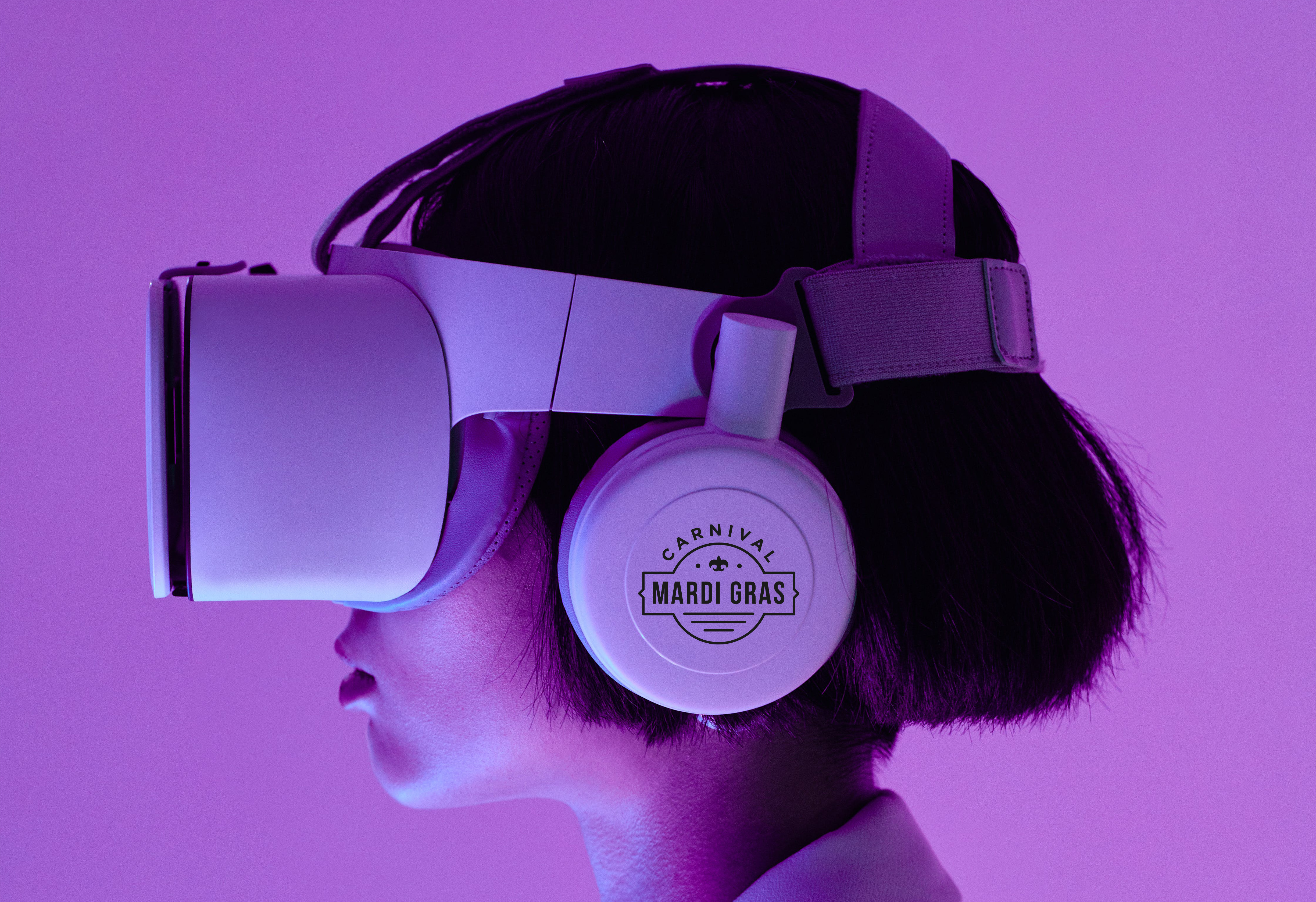 Person wearing custom printed headphones